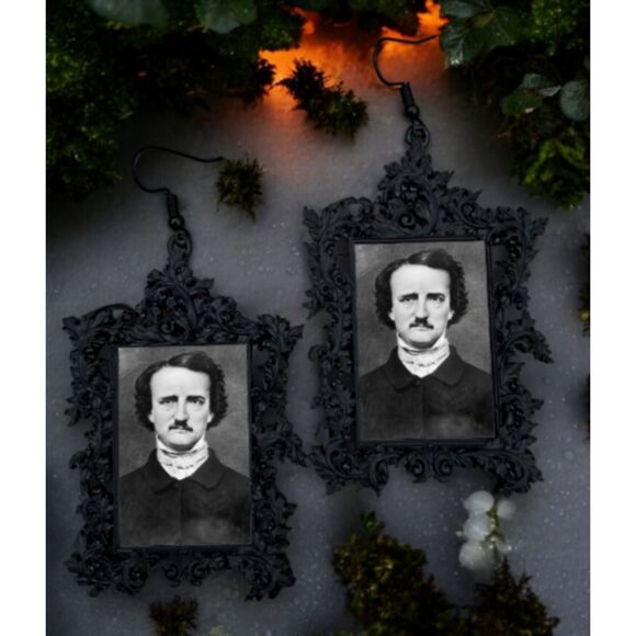 Edgar Allan Poe Earrings Gothic Poet Gloom and Horror Novelist - Picture 2 of 3